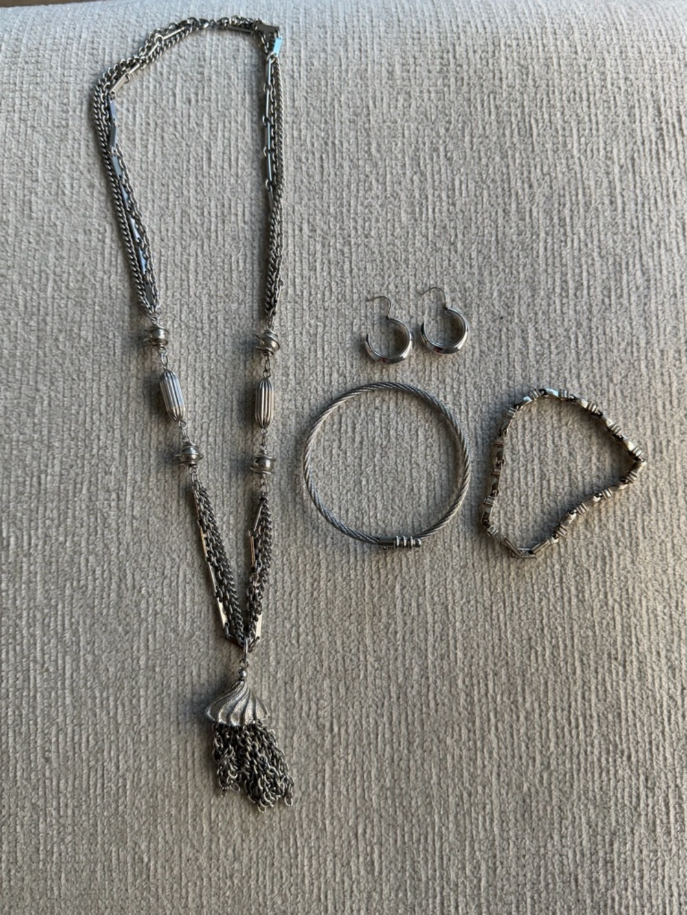 Silver-Tone Women's Jewelry Set - Necklace, Bracelet & Hoop Earrings